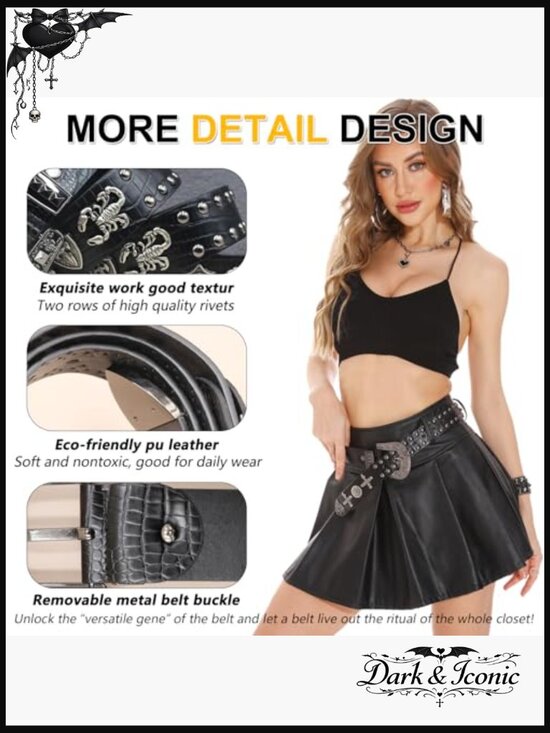 Western Cowboy Studded Belt with Punk Style Faux Leather